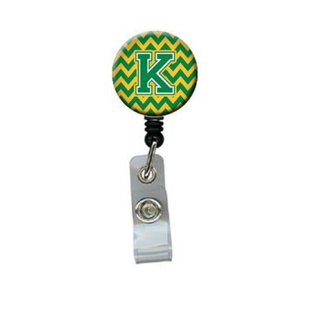 CAROLINES TREASURES Letter K Chevron Green and Gold Retractable Badge Reel CJ1059-KBR